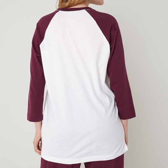 Victoria's Secret PINK 3/4 Sleeve Campus Baseball T-Shirt Maroon Colorblock M - Picture 2 of 3